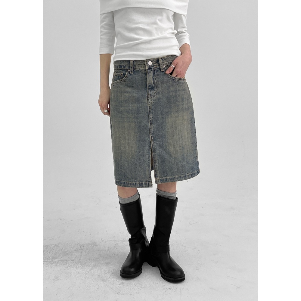 ブラックアップ [MADE] ウエスタンスリットデニムミディスカート