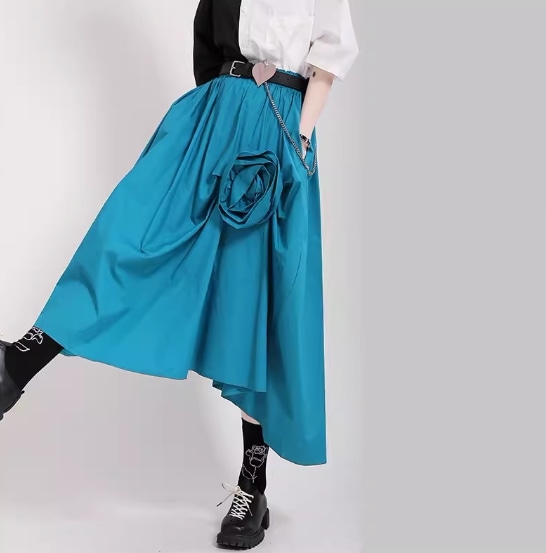 レディース スカート ミモレ Aライン ポケット ウエストゴム 綿 かわいい 大人可愛い きれいめ シンプル カジュアル 上品 おしゃれ レトロ ラフ ガーリー ルーズ ラブリー キュート ベーシック