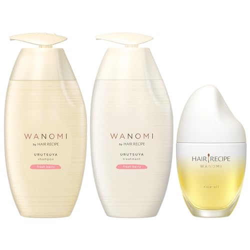 ヘアレシピ 和の実(ワノミWanomi) うるつやシャンプートリートメントポンプ+ヘアオイルセット 乾燥パサつく髪用