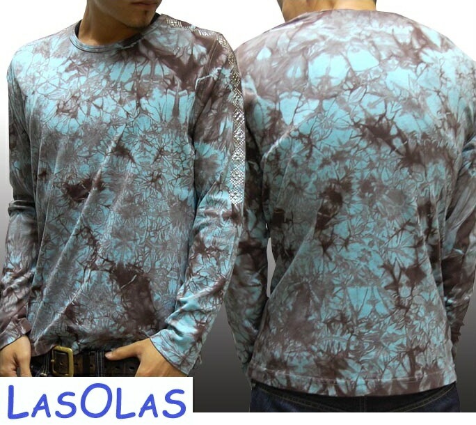 セール ラスオラス メンズ 長袖 Tシャツ ロンT スタッズ ラインストーン ターコイズ LasOLas Clothing トップス インポート LAカジュアル ブランド ハリウッド セレブ セレ
