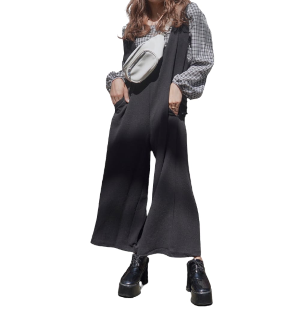 Wide Easy Salopette Pants (black) A.D.G レディース オールインワン