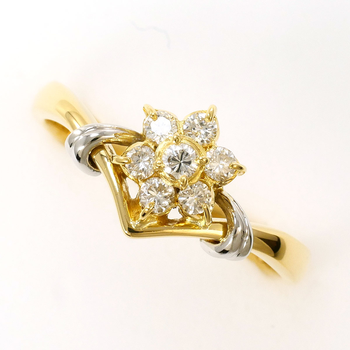 PT900 プラチナ K18 YG イエローゴールド リング・指輪 12.5号 ダイヤモンド 0.22ct 総重量約2.9g 中古