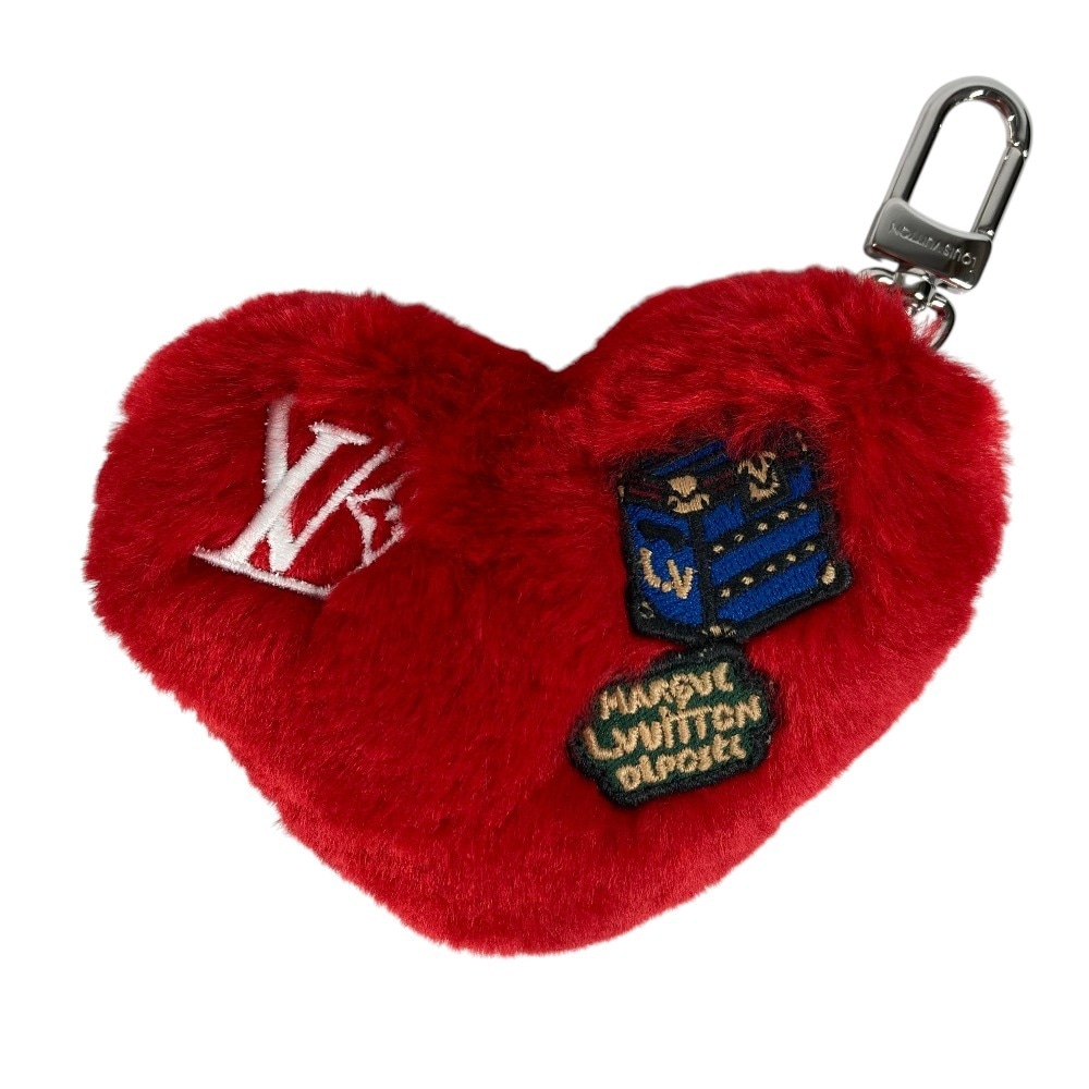 キーホルダー M03171 バッグチャーム LV ラッキー ハート バッグチャーム ファー ベルベット レッド