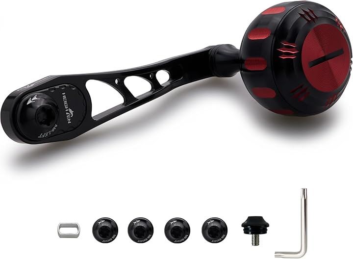 65/75mm可変 リール ハンドル 35mm ハンドルノブ 搭載 シマノ SHIMANO ダイワ DAIWA アブ Abu ベイトリール 通用 Arch 987(ブラック＆レッド)