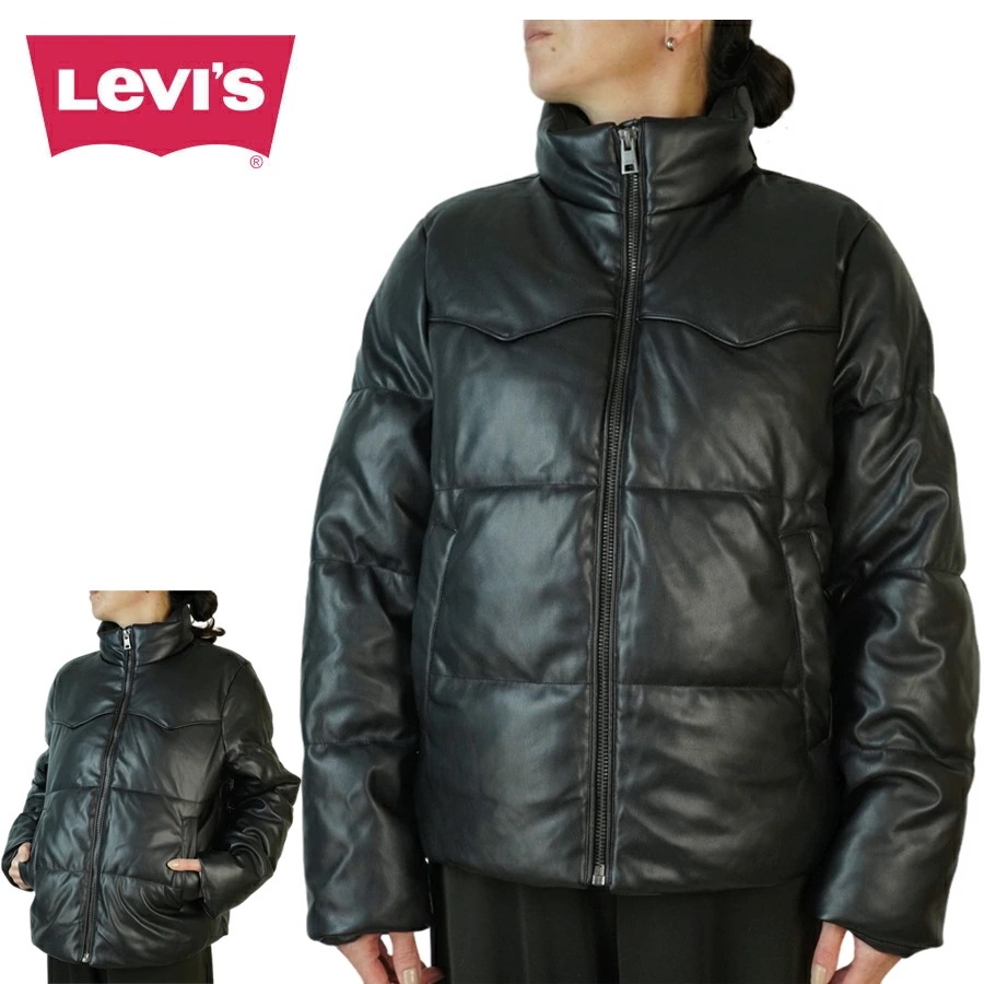 リーバイス LEVIS ジャケットPU レザー 中綿ジャケット PU LEATHER PADDED JACKETBLACK ブラック 黒レディース ダウンジャケット