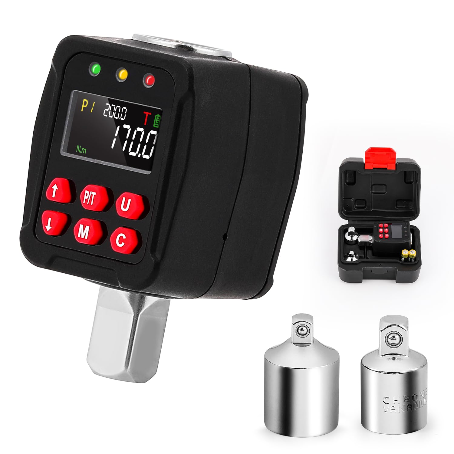 デジタルトルクメーター デジタルトルクアダプター 高精度 トルク値2.025-135N.m 差込角12.7mm (1/2インチ) 2モード・5単位 トルク精度 1% 内蔵ブザー及びLED警告灯
