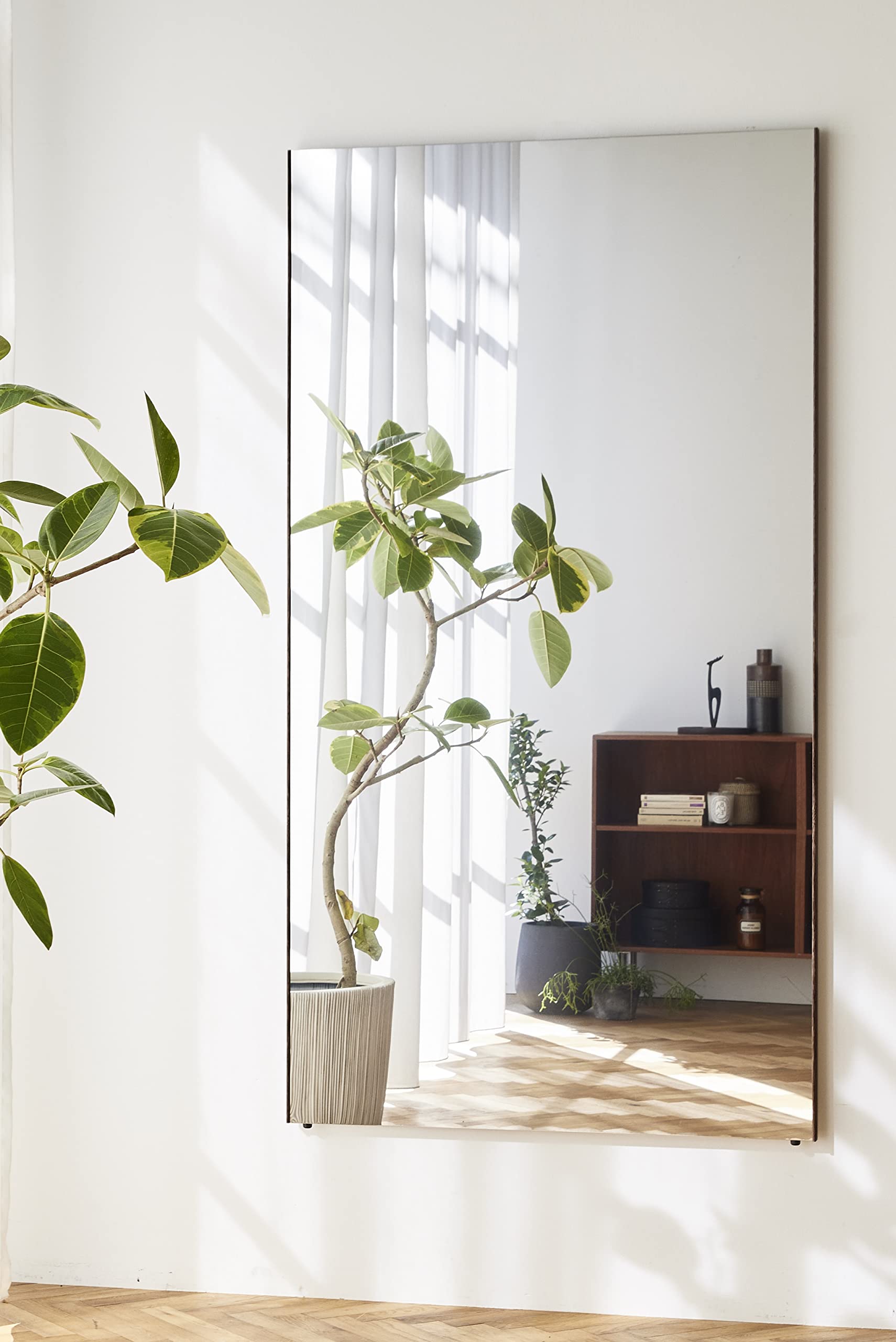 リフェクス 壁掛け 床置き 割れない軽量ミラー幅80×高さ150cmオーク(木目)フレームRM-6/MO【日本製】