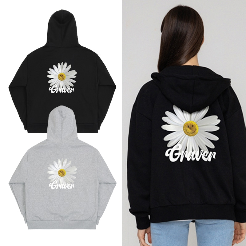 [UNISEX]Bag Daisy Flower Smile Hooded Zip Up_2color