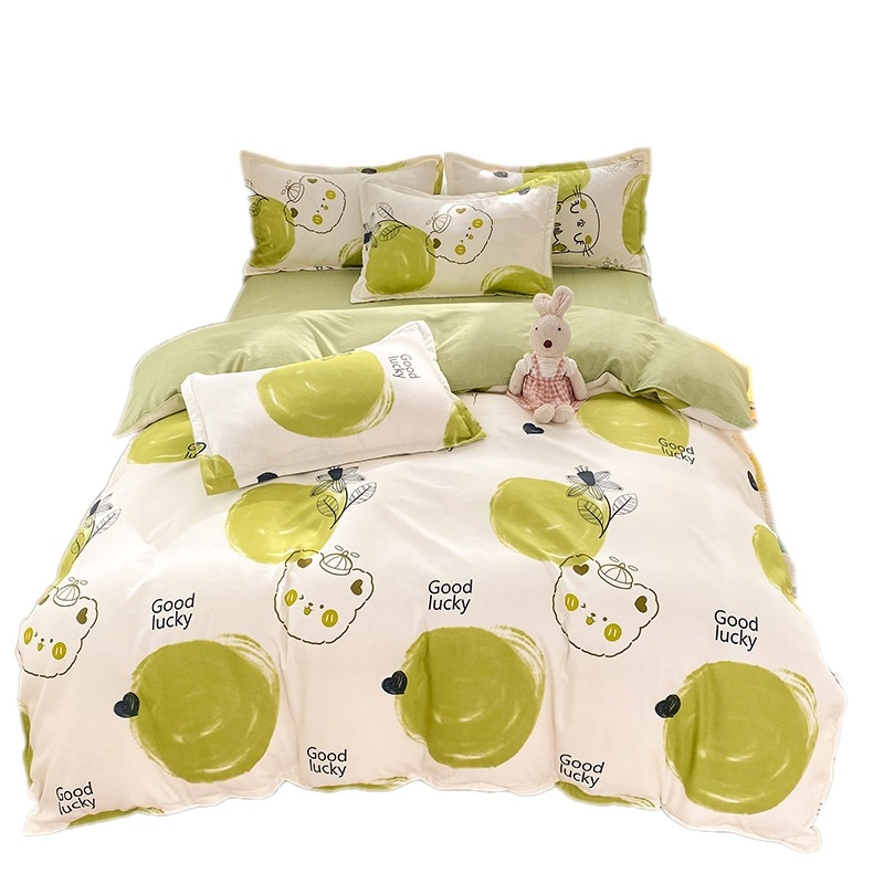 快適4枚組プリント寝具プリント布団枕カバー緑白サイズXLセット4枚組布団カバー200*230 cmシーツ230*230 cm枕カバー48*74 cm x 2