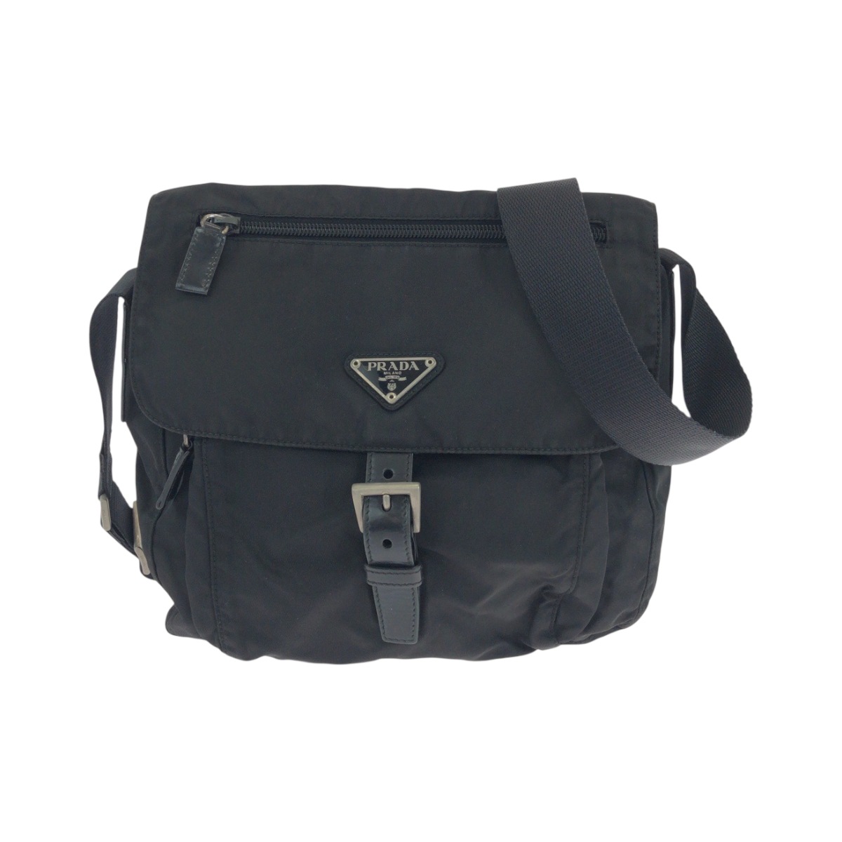 美品 テスート 三角ロゴプレート ブラック 黒 シルバー金具 ナイロン ショルダーバッグ ポシェット メンズ 503882