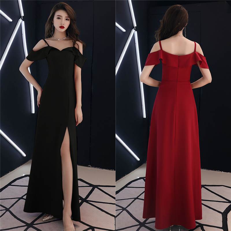 キャバ ドレス ロング 黒 赤 レディース セクシー 大胆 スリット 無地 オフショル風 パーティードレス ワンピ おしゃれ 大きいサイズ xl Aライン サイドスリット フレア キャバ嬢 きれいめ
