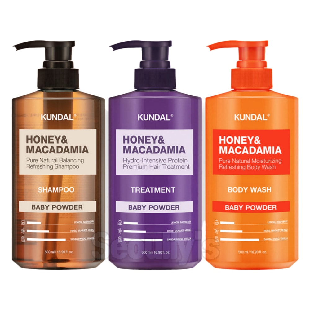 ハニーアンドマカダミア 3種 セット, ベビーパウダー 1.5L (シャンプー+トリートメント+ボディーソープ)