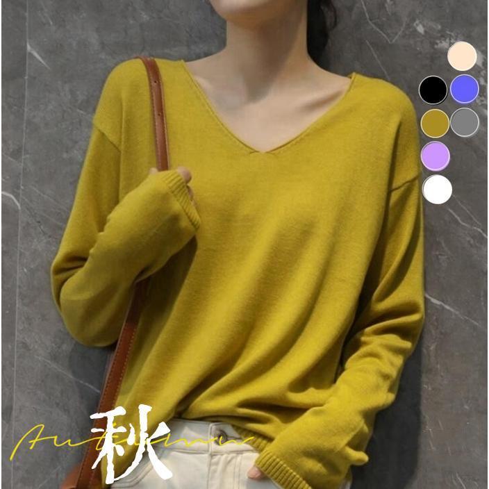 ニットセーター レディース Vネックス 秋服 レディース 秋ニット 薄手ニット トップス カットソー
