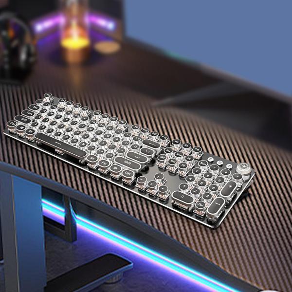 メカニカルゲーミングキーボードレトロパンク104キーキーボードタイプライターラウンドキーキャップヴィンテージゲームキーボード女性男性PCオフィス用