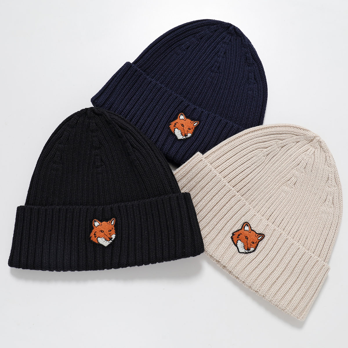 MAISON KITSUNE メゾンキツネ ビーニー PM06111KT1140 レディース フォックスヘッド 刺繍 コットン リブ ニット帽 帽子 カラー3色
