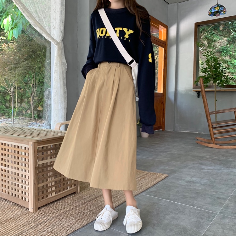 スカート ボトムス タックスカート 膝下 ミモレ ミモレ丈 フレア セミフレア Aライン 大人可愛い きれいめ シンプル カジュアル 大人 上品 おしゃれ お洒落 大人女子 こなれ感 ラフ