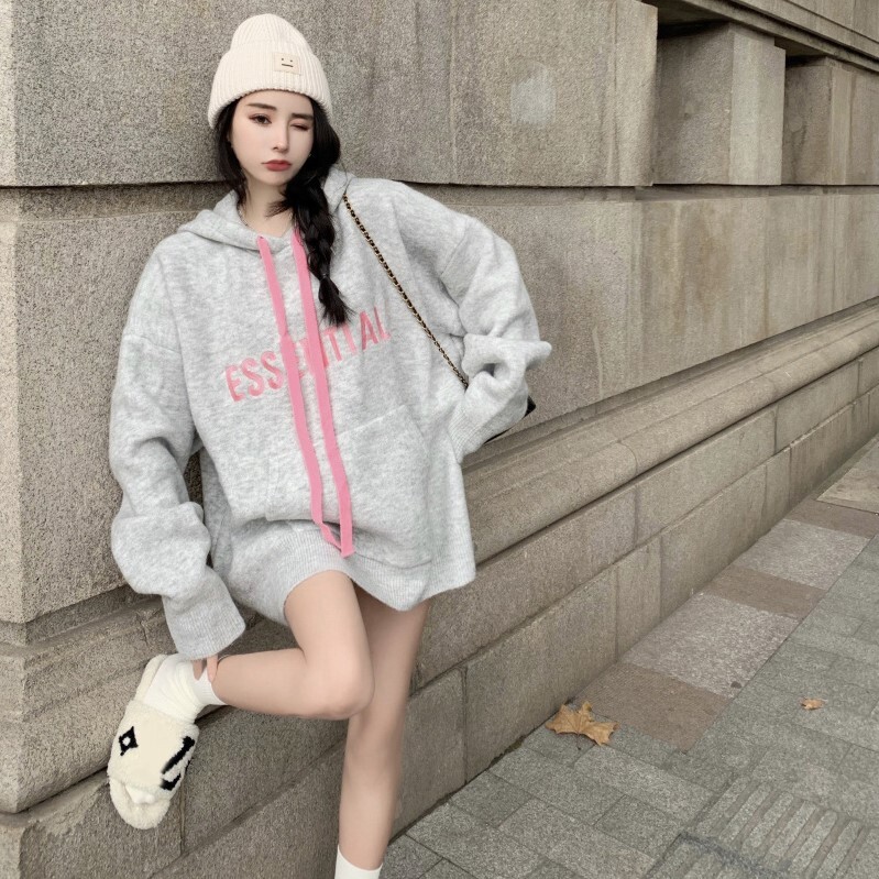 パーカー トップス プルオーバー トレーナー フーディー 灰色 グレー ミディアム丈 長袖