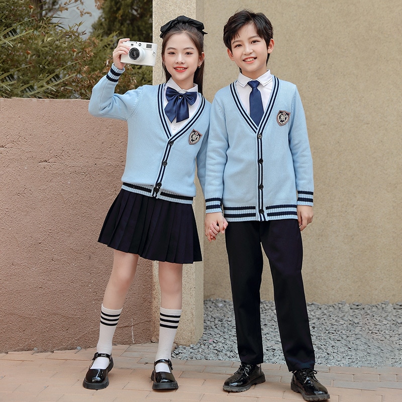 小学生クラス服春秋セーター幼稚園服学生服英倫風セーディガンセット