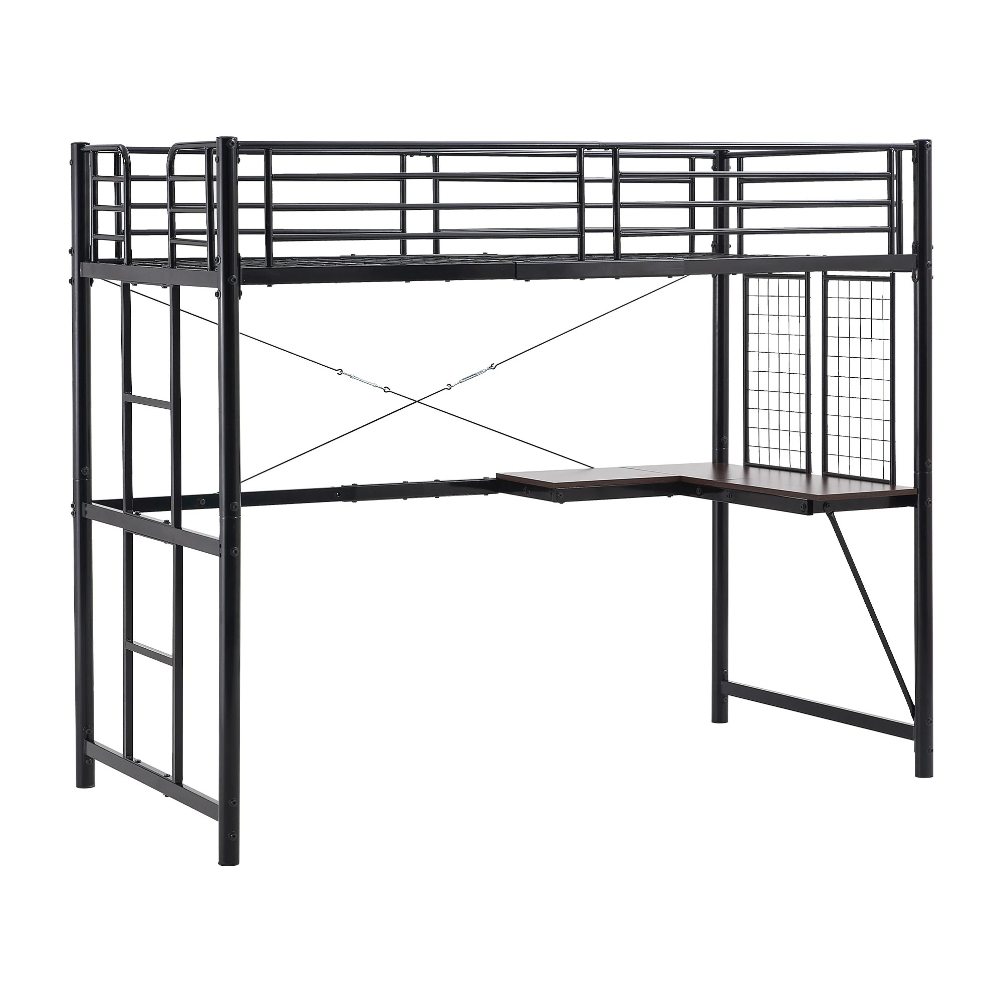 システムベット ロフトベッド シングル デスク・スチールネット付き 収納付き 北欧風 二段ベッド 　大人用　二段ベッド スチール 耐震