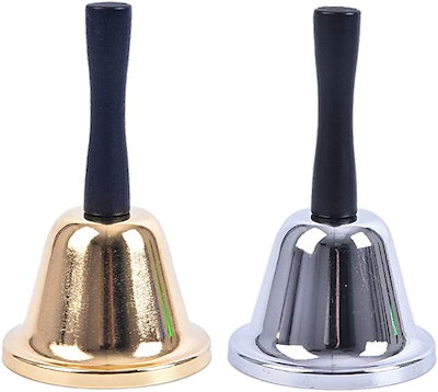 他サイト： ハンドベル 卓上ベル 2個セット 祭り用品 くじ引き ガラポン 抽選 鐘 呼び出しベル お店 7.5cm x 13cm(ゴールド・シルバー, 7.5cm x 13cm)の商品画像