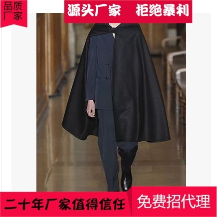 個人秋冬トレンドメンズウールコートバットシャツダークロングルーズフード付きケープマント