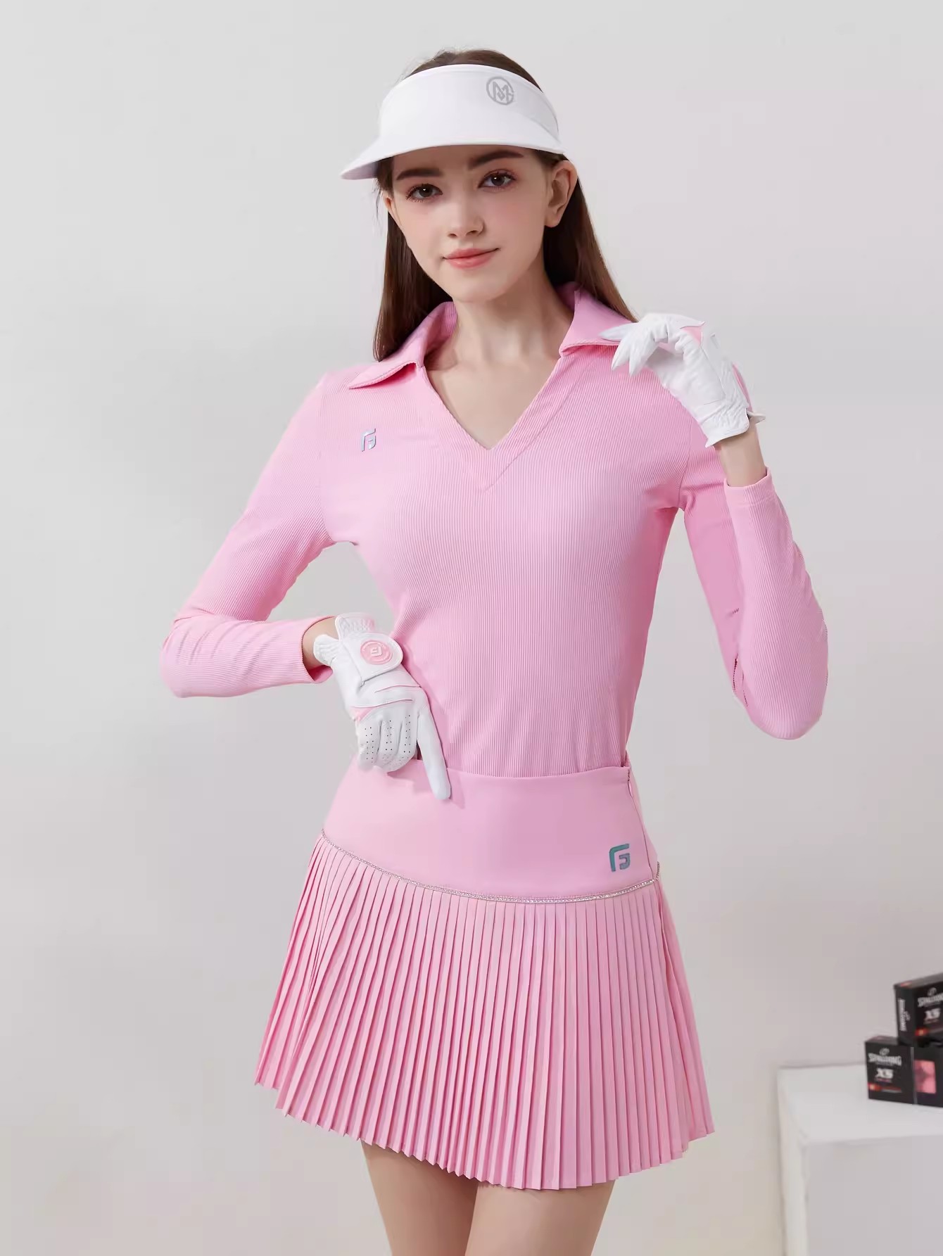 ゴルフウェア レディース スポーツウェア プリーツスカ 長袖 POLOシャツ Tシャツ スカート 上下セット 黒白 ピンク 女性 テニスウェア 速乾 春 夏 秋冬 韓国風 おしゃれ
