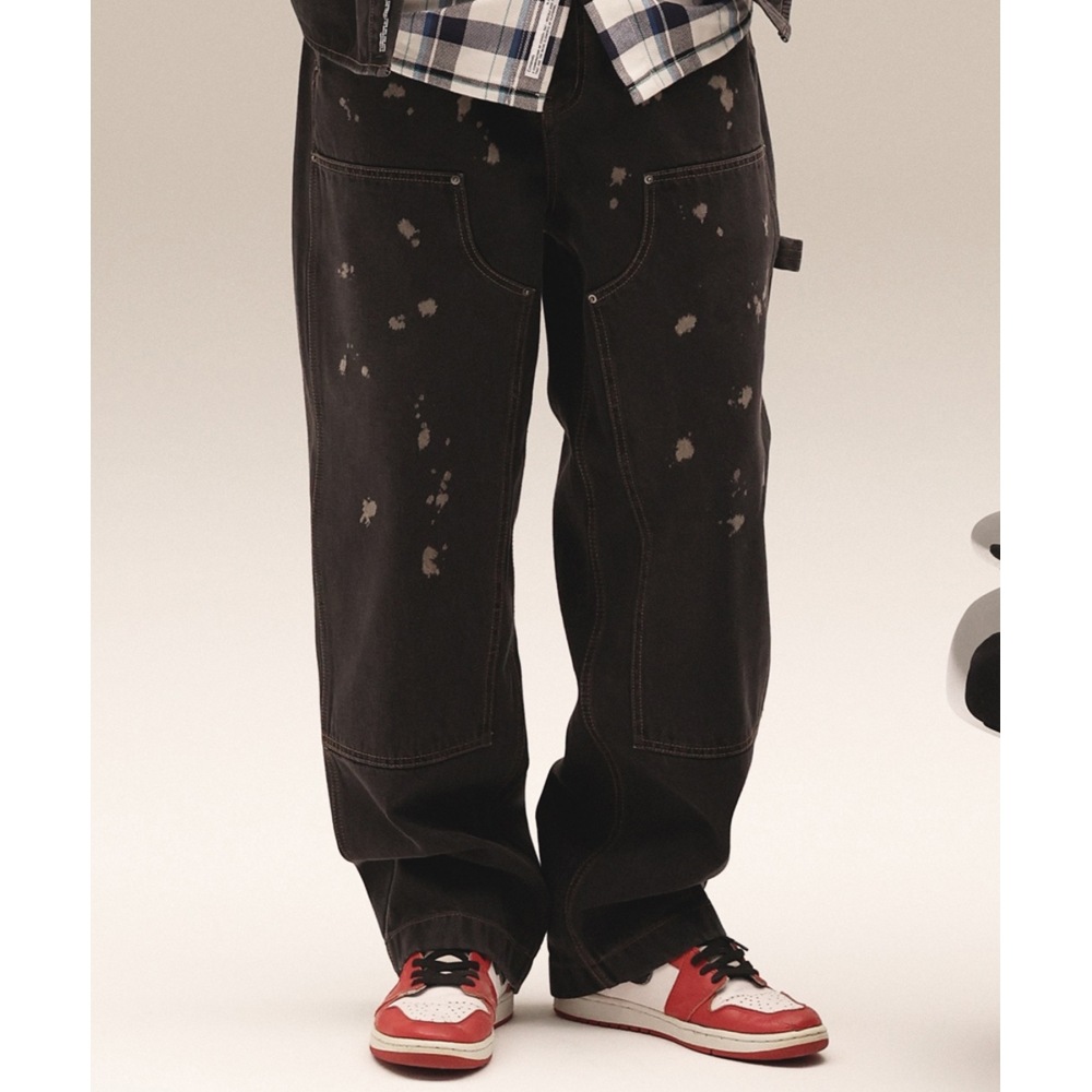 COVERNAT デニムワイドダブルニーパンツブラック