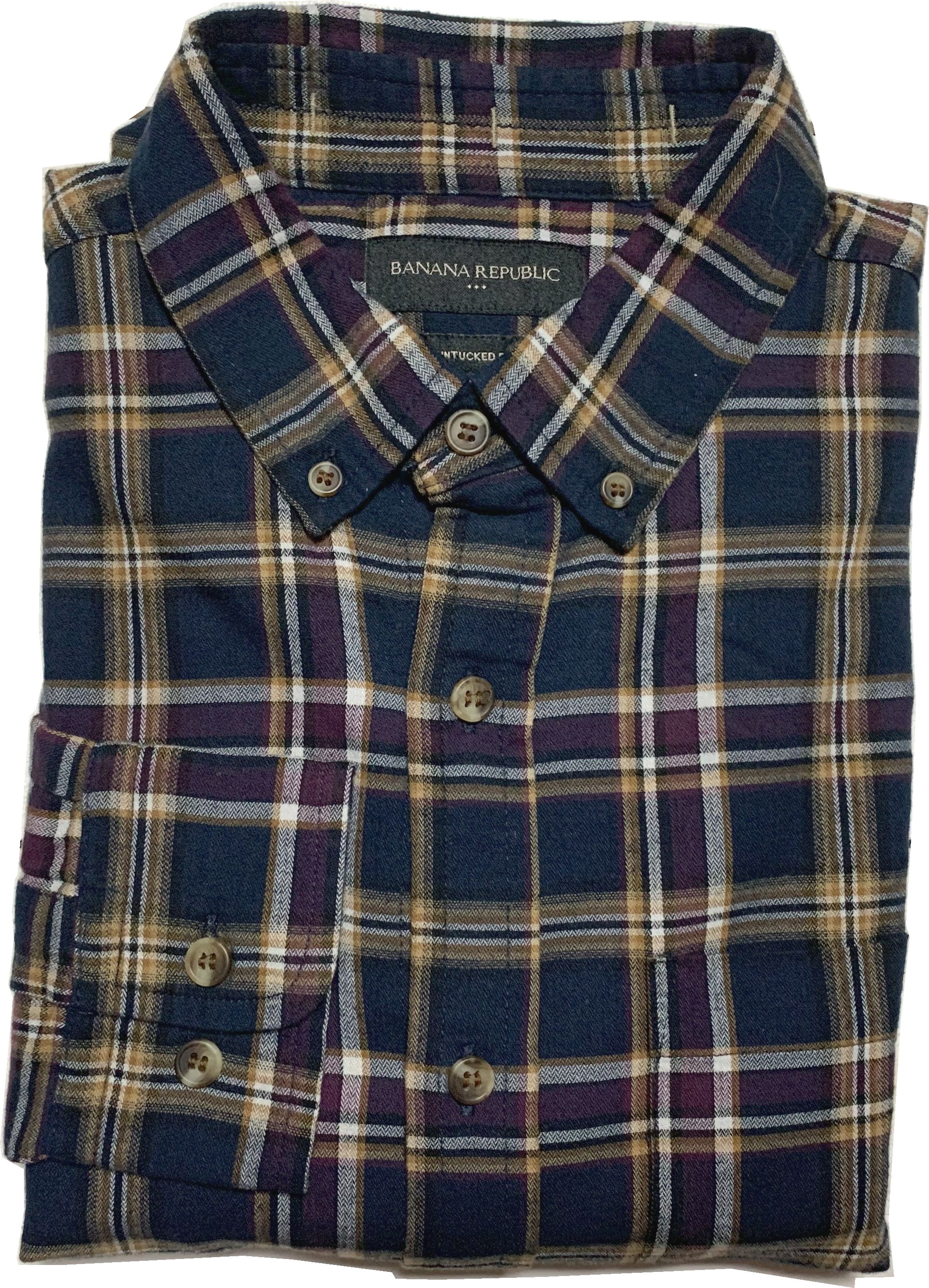 長袖 ボタンダウンシャツ チェック ネイビー メンズ BANANA REPUBLIC BR2-106