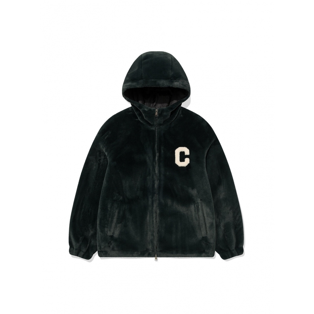 COVERNAT Cロゴミンカーボアフーディージップジャケットグリーン