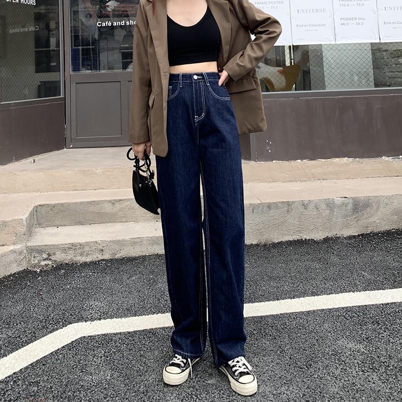 デニムパンツレディースストレートパンツ秋冬ハイウエストストレッチゆったりロング丈春チノパンジーンズイージーパンツカジュアルボトムス