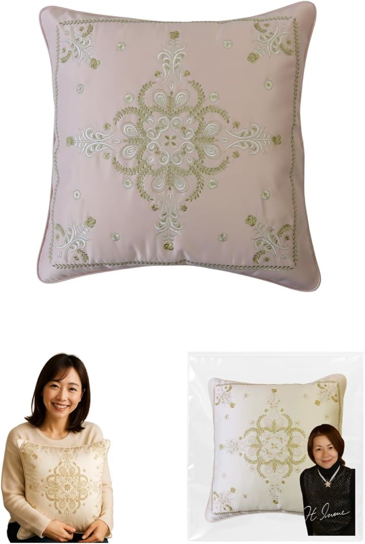 ピンク クッションカバー 高級 刺繍 ウェディングドレスデザイナー監修 サテン生地 プレゼント・ギフト向け カバーのみ(ピンク, 50cmx50cm(1 枚組)) 6,230円