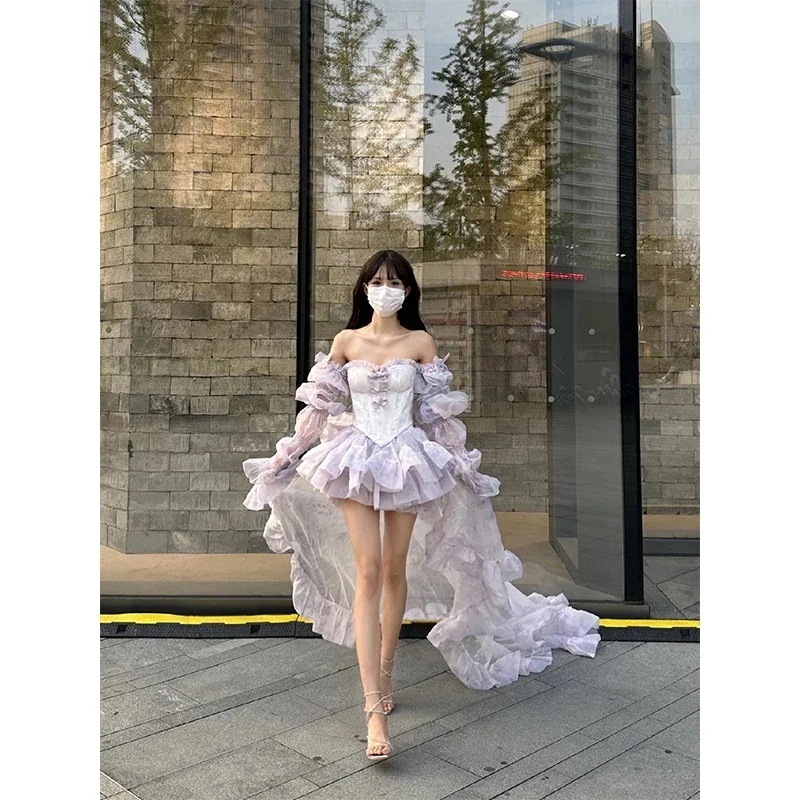 ハイエンドチューブトッププリンセスドレス女性スーパーフェアリードレス痩身テールドレス