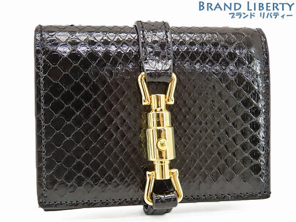 レア未使用グッチジャッキー1961パイソン二つ折り財布コンパクト財布ブラックパイソンレザーレザー645536