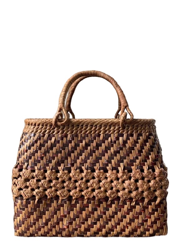 桜皮山葡萄 桜皮かごバッグ山葡萄かごバッグ 手作り 籠バッグ 花編み網代編み 内布あり (約)幅31本体高さ24マチ12cm