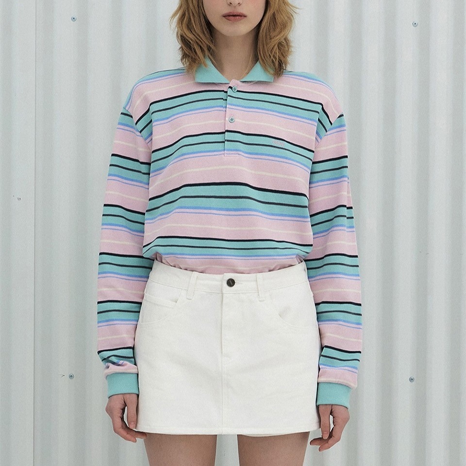 CARELL STRIPE LS PIQUE SHIRT (WOMAN-3COLORS-IVORY/ BLUE/ GREEN)