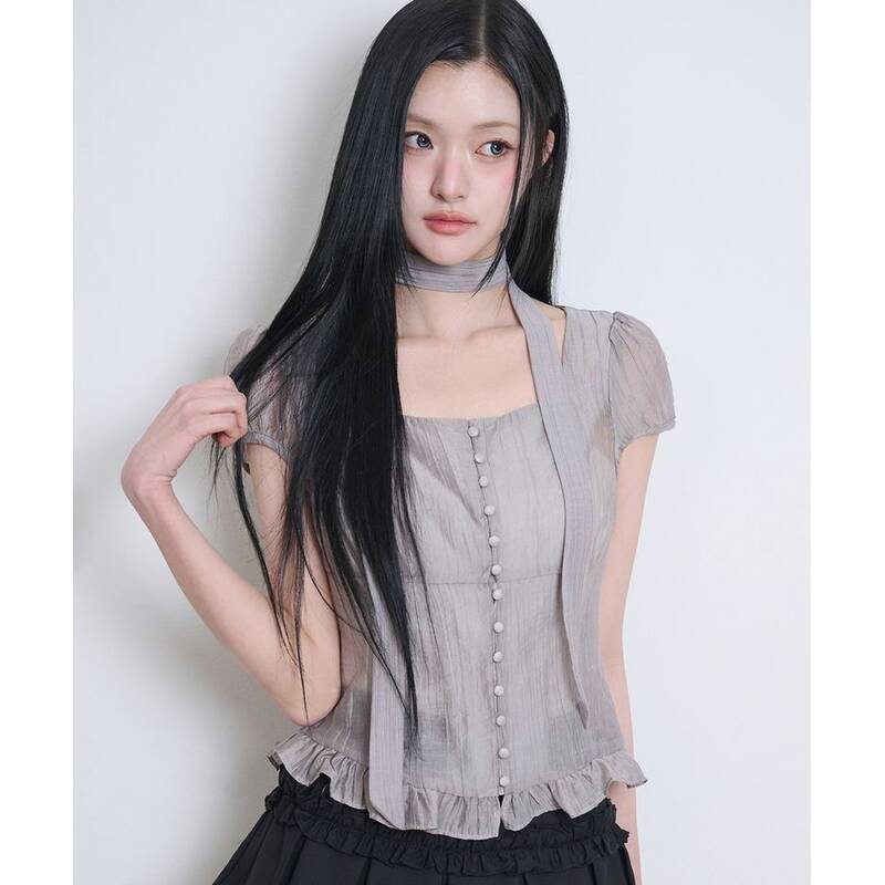 ILLIGO リボンタイ スクエアネックブラウス グレー 25SMTOP02GY 397514