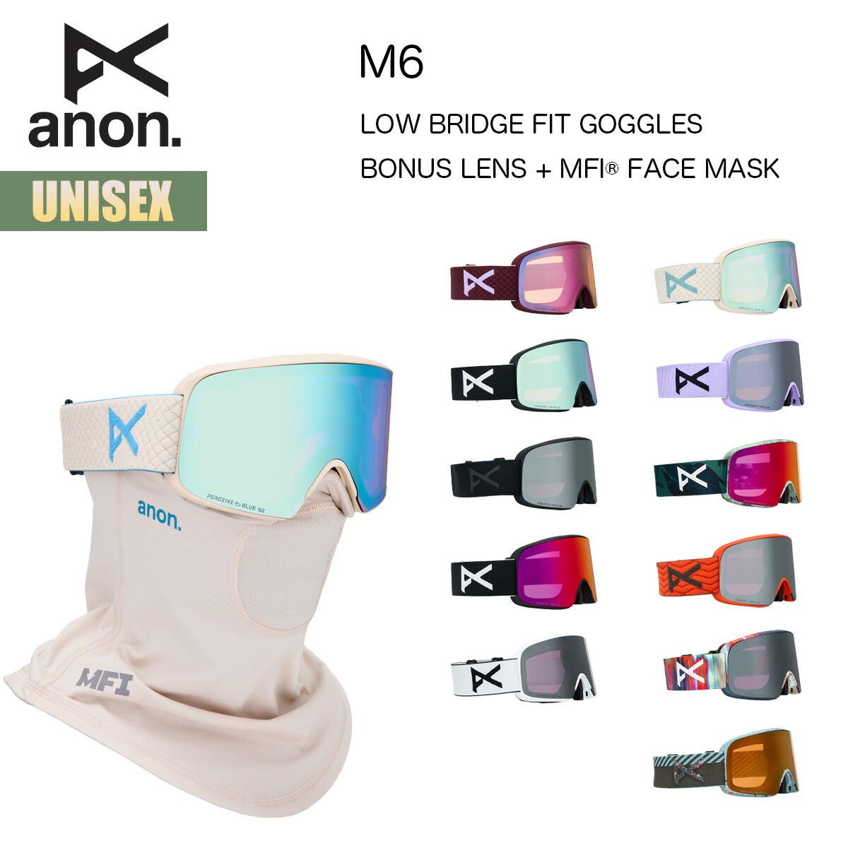 アノン スノーゴーグル 25-26 Anon M6 ローブリッジフィット W26JP-305461 M6 LOW BRIDGE FIT GOGGLES ボーナスレンズ MFI フェイスマスク