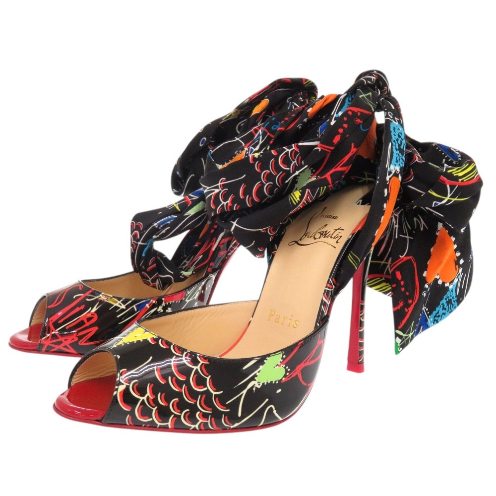 未使用品 パンプス パテントレザー/シルク ブラック 1001【中古】 レディース