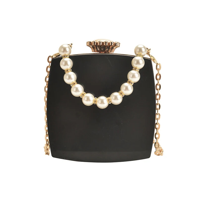 アクリル2Wayバック欧米ファッション小香風真珠手提げ斜め掛けミニバッグ透明ゼリー包