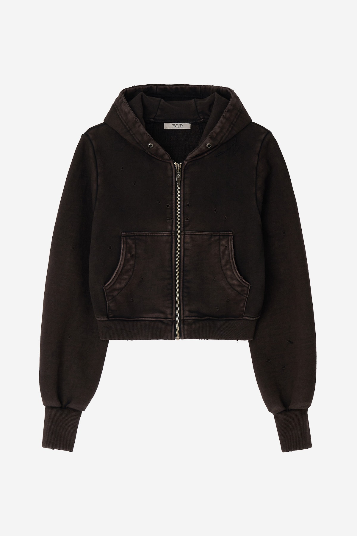 【BLR】 (W) GRUNGE PUNCHED WASHING HOODIE ZIP-UP : BROWN