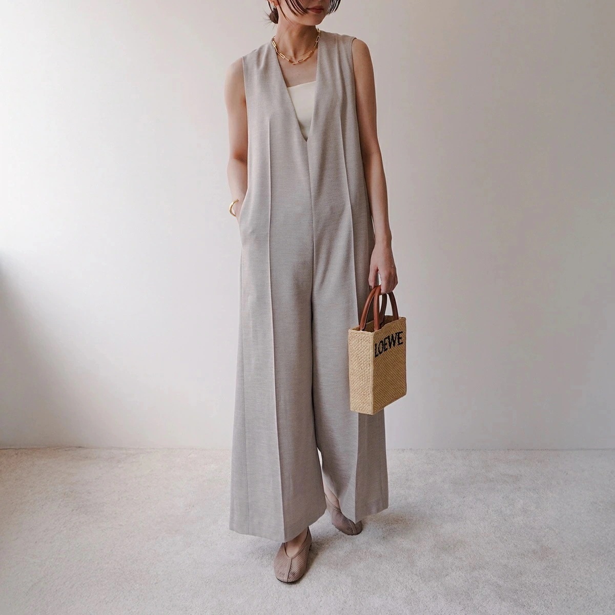 PASSIONE パシオーネ オールインワン 526102 レディース Vネック ワイドパンツ コンビネゾン ノースリーブ 15 【mega】