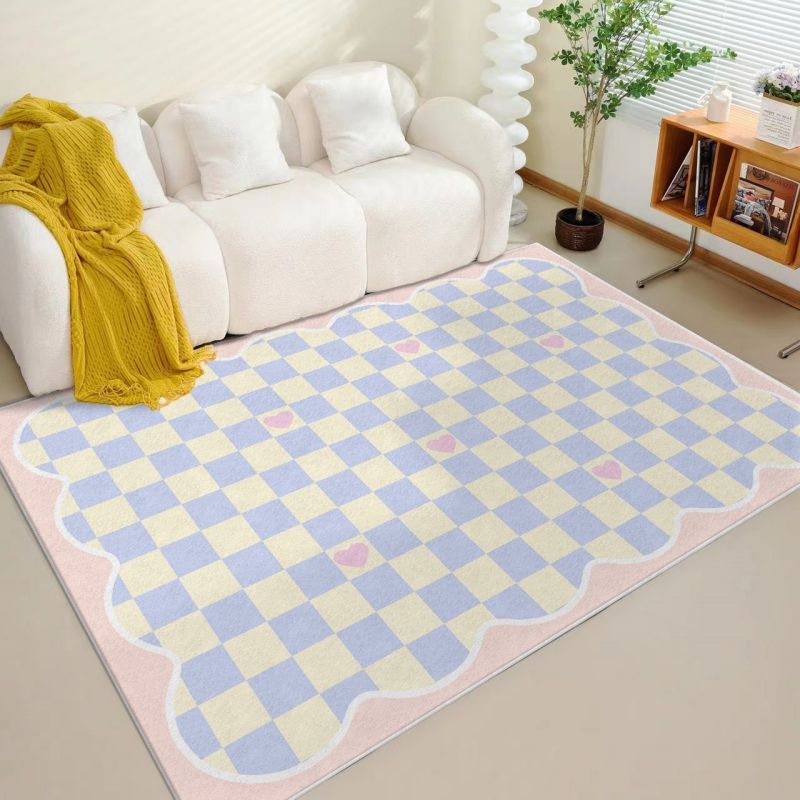 カーペット リビングフロアマット格子柄カーペットソファベッドシンプル