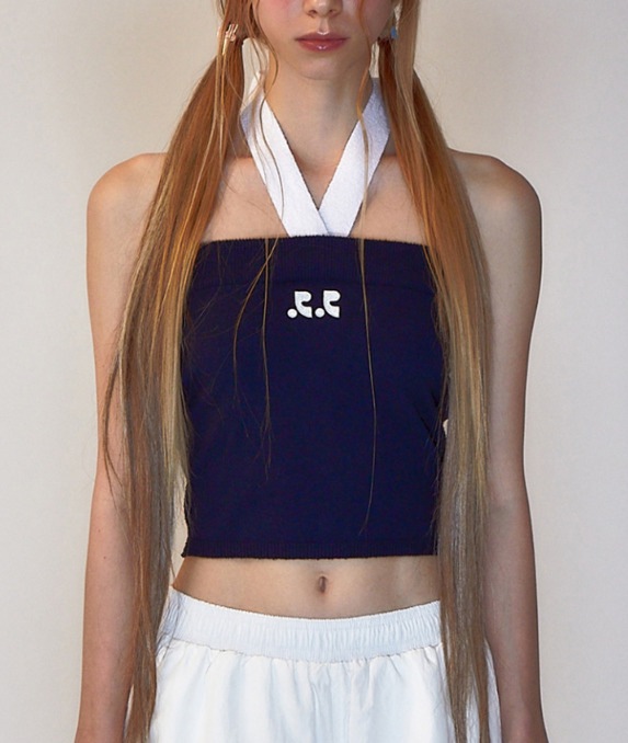 [韓国の人気商品] RR LOGO KNIT TUBE TOP NAVY