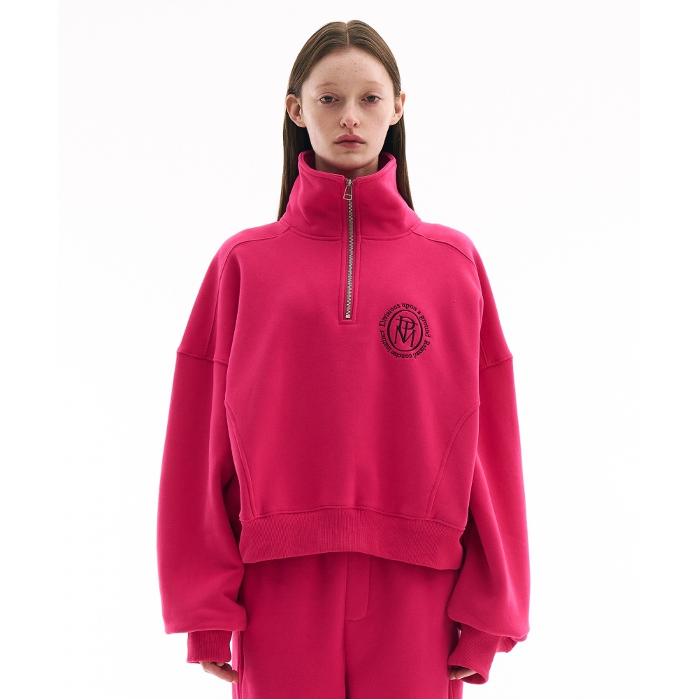 PARTIMENTO (パーティメント) レディースクラシックロゴハーフジップアップスウェットシャツ_チェリーピンク