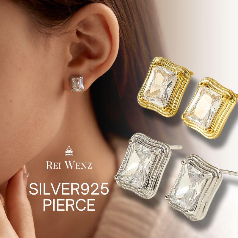 【高品質Silver925】ピアス 金属アレルギー スクエア 四角 ジルコニア シルバー S925 K18 フープ シンプル おしゃれ レディース ブランド プレゼント 人気 韓国
