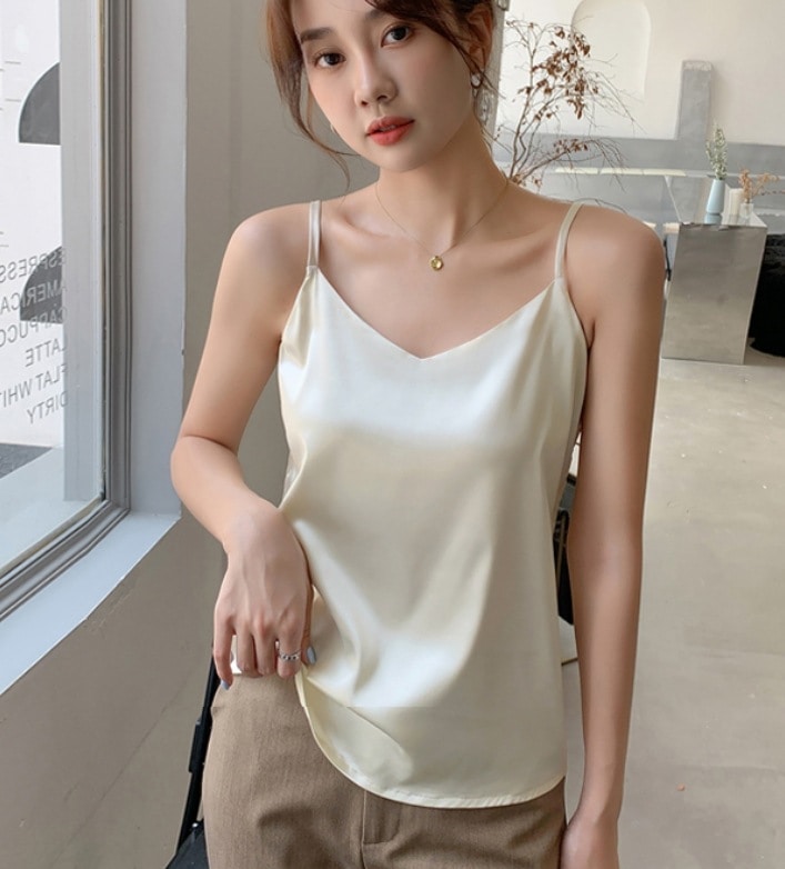 トップス デート モテアイテム インナー キャミソール シフォン 光沢感 可愛い きれいめ 上品 おしゃれ かっこいい 可愛い ラブリー キュート ガーリー クール モード系 セクシー