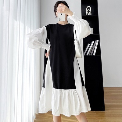 重ね着風ワンピース ミモレ ミモレ丈 袖なし 長袖 ラウンドネック ワイド Aライン ベスト風 プルオーバー 可愛い かわいい 綺麗め きれいめ シンプル カジュアル 大人 上品 おしゃれ お洒落 4,460円