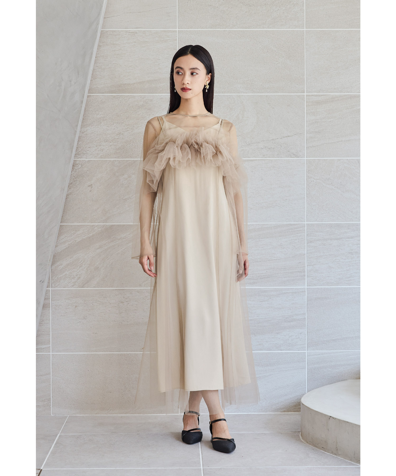 マルチウェイボリュームチュールドレス パーティードレス 結婚式 キャミ ワンピース フリル ビスチェ フレア シアー 3点セット お呼ばれ パーティー 二次会 披露宴 謝恩会 成人式 同窓会 卒業式