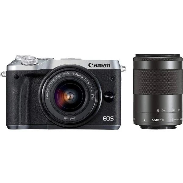 【中古】キヤノン Canon EOS M6 ダブルズームキット シルバー EF-M15-45mm/EF-M55-200mm 付属 SDカード付き