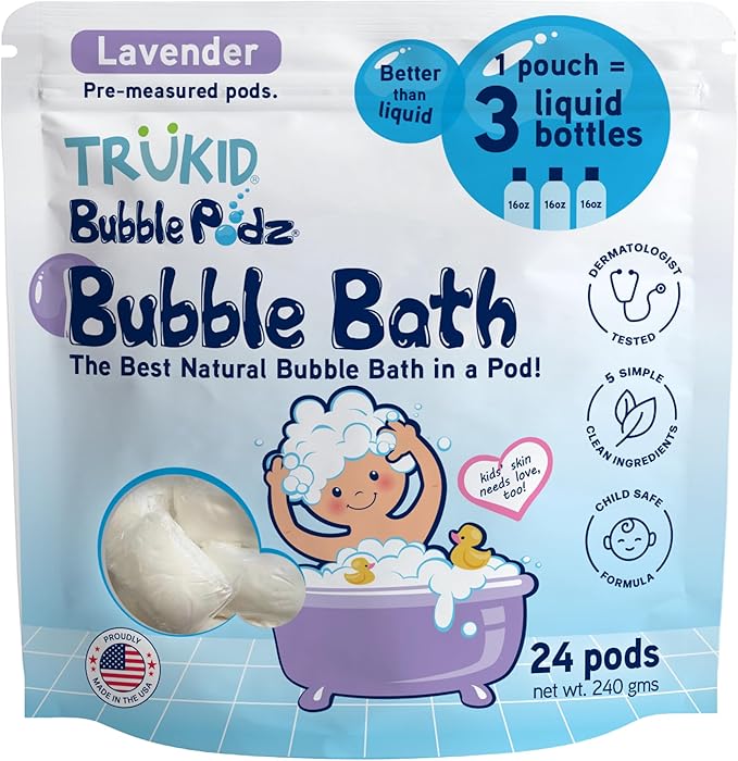 TruKid Bubble Podz Bubble Bath for Baby & Kids, Gentle Refreshing Bath Bomb for Sensitive Skin, pH